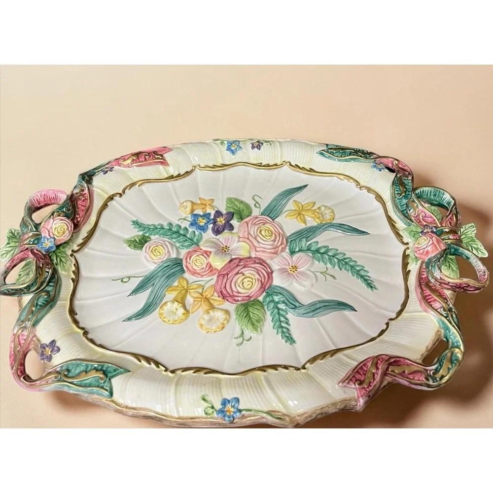 Fitz & Floyd Woodland Spring Large Oval Embossed‎ Serving Platter Floral Flowers